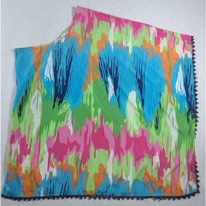 Mud Pie Bag Lady One Shoulder Cover Up Women's Size L/XL Watercolor Pom Pom Trim